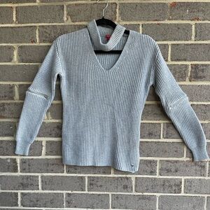 Guess Long Sleeve Ribbed Choker Sweater  top  Size XSmall Gray
